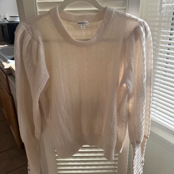 Minnie Rose 100% Cashmere Cream Knit Sweater (M) - Picture 1 of 3